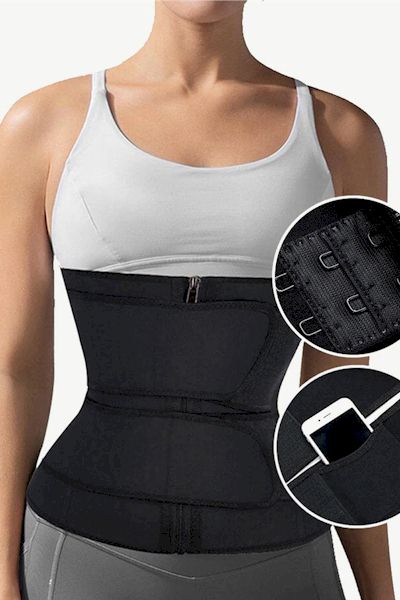 Ultimate Support: Black Plus Size Latex Double Belt Waist Trainer with 7 Steel Bones