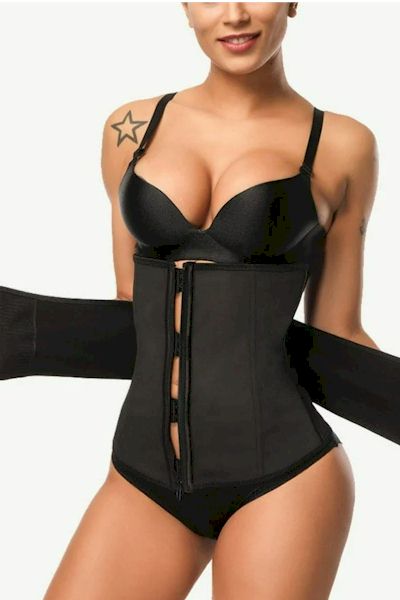 Load image into Gallery viewer, Sleek Elegance: Close Fitting Black Zipper Hook Latex Waist Shaper for Queens
