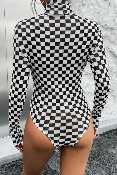 Load image into Gallery viewer, Cozy Elegance Checkered High-Neck Bodysuit
