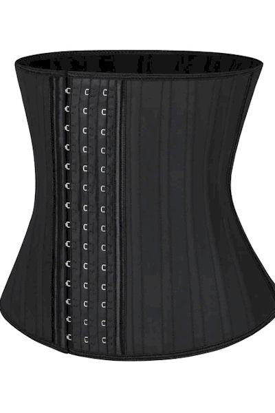 Sculpted Strength: Hot Black Latex Waist Training Corset with 25 Steel Boned Cincher