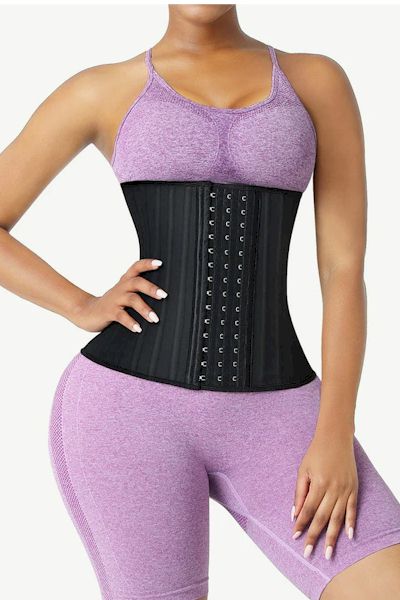 Sculpted Strength: Hot Black Latex Waist Training Corset with 25 Steel Boned Cincher