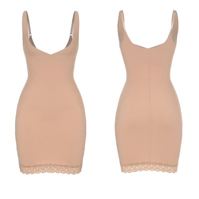 Full Slip Shapewear Dress Bodysuits with Lace Firm Control Waist Cinchers