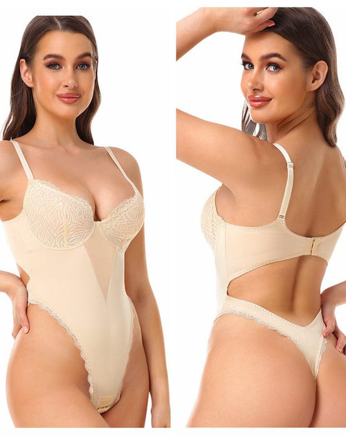 Load image into Gallery viewer, Sexy Lace Open Crotch Lingerie V-Collar Shapewear Bodysuit
