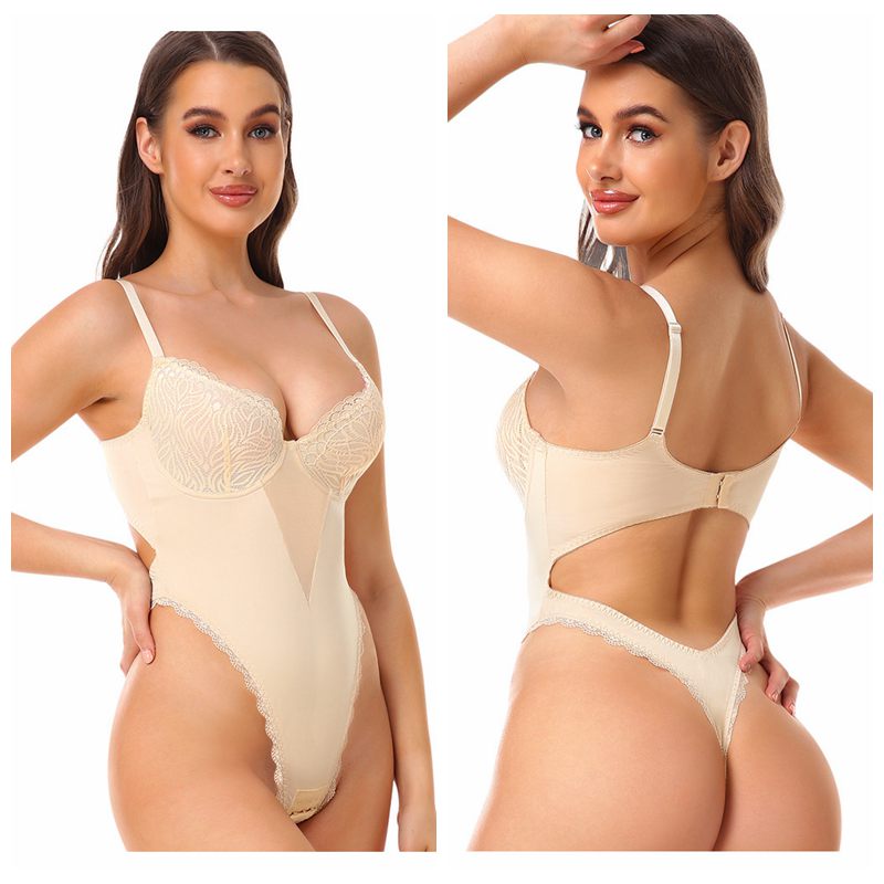 Sexy Lace Open Crotch Lingerie V-Collar Shapewear Bodysuit