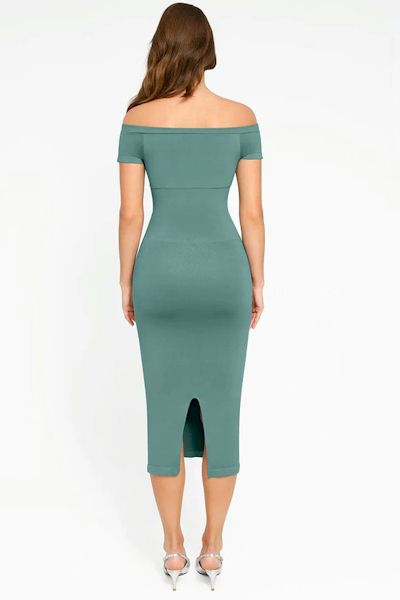 Load image into Gallery viewer, Sculpted Sophistication: Waist-Enhancing Slit Hem Dress
