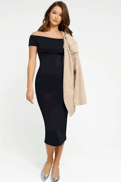 Load image into Gallery viewer, Sculpted Sophistication: Waist-Enhancing Slit Hem Dress
