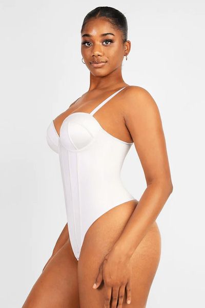 Curves Enhanced: Cupped Bra-Free Thong Bodysuit Shapewear for Confidence