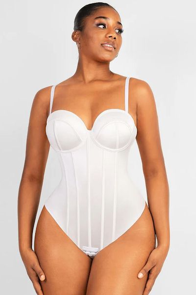 Load image into Gallery viewer, Curves Enhanced: Cupped Bra-Free Thong Bodysuit Shapewear for Confidence
