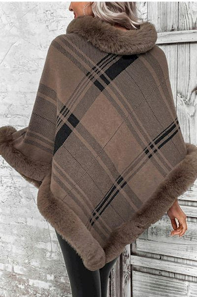 Simply Stunning: Slight Stretch Fur Collar Lattice Ribbed Knit Sweater