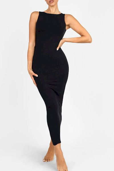 Chic Comfort: Light Support Crew Collar Shaper Maxi Dress for Fabulous Style