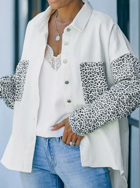 Contrast Leopard Denim Jacket