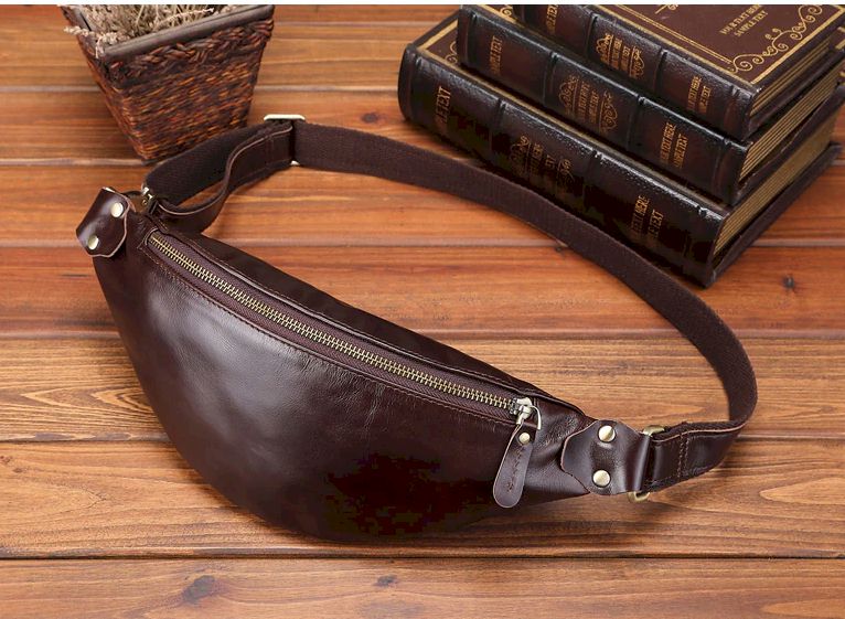 Genuine Crazy Horse Leather Men's Travel Fanny Pack
