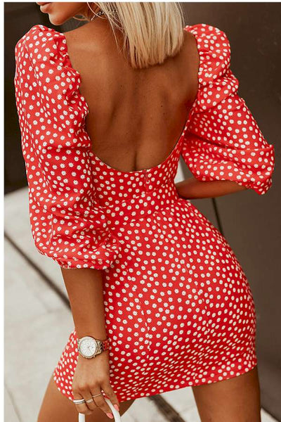 Fashionable and Flirty Daisy Print Puff Sleeve Mini Dress