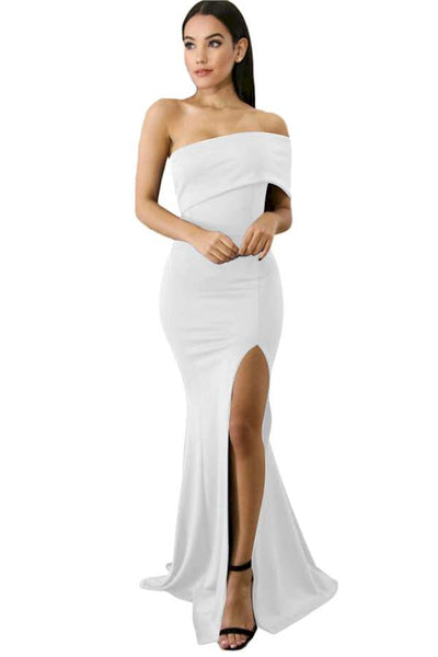 Red One Sleeve Slit Maxi Party Dress