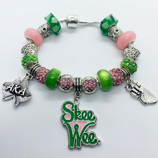 new Greek society ALPHA sorority jewelry rhinestone metal pendant big hole beads bracelet